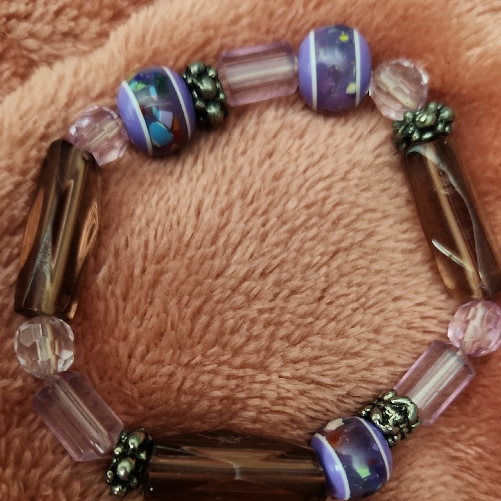Handcrafted Beaded Bracelet - Purple and Brown